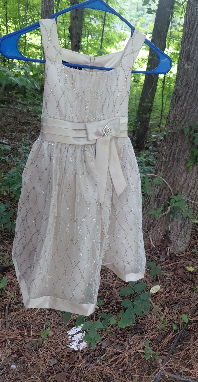 Girls' Ivory Satin & Sequin Party Dress with Bow